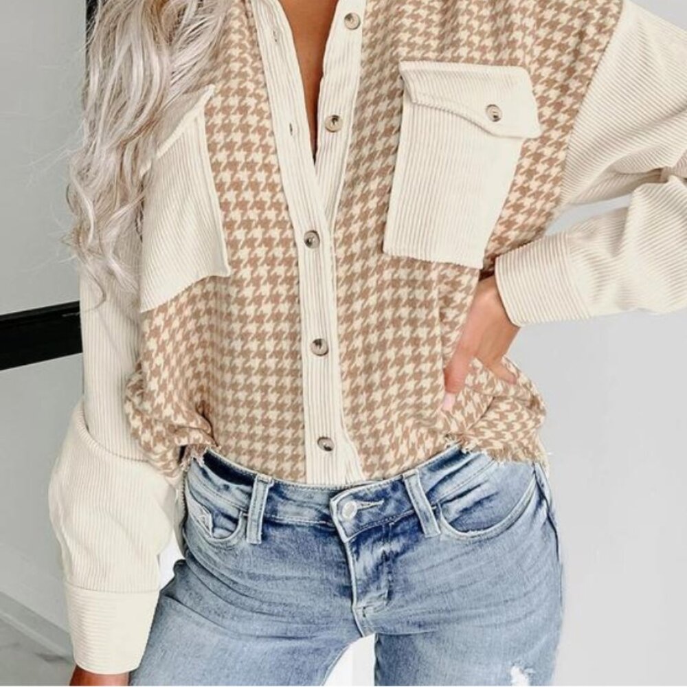 Parchment Houndstooth Corduroy Patchwork Flap Poc… - image 2